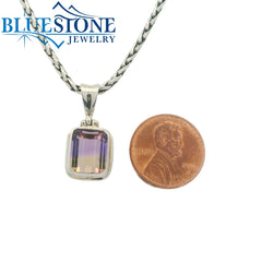 Small Sterling Silver Pendant with One Cushion Cut Ametrine Gemstone.