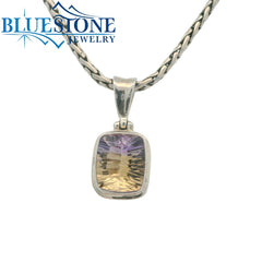 Small Sterling Silver Pendant with One Cushion Cut Ametrine Gemstone.