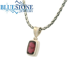 Small Sterling Silver Pendant with Rectangular Cut Pink Tourmaline, Pe
