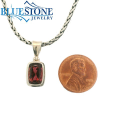 Small Sterling Silver Pendant with Rectangular Cut Pink Tourmaline, Pe