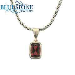 Small Sterling Silver Pendant with Rectangular Cut Pink Tourmaline, Pe