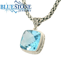 Extra Large Sterling Silver Dot Pendant with One Square Cushion Cut Bl