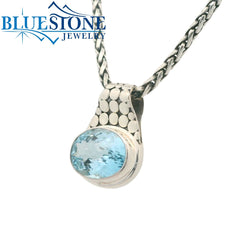 Extra Large Sterling Silver Armadillo Pendant with One Oval Blue Topaz