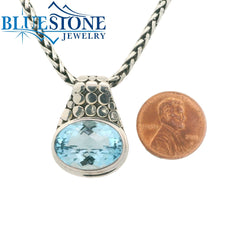 Extra Large Sterling Silver Armadillo Pendant with One Oval Blue Topaz