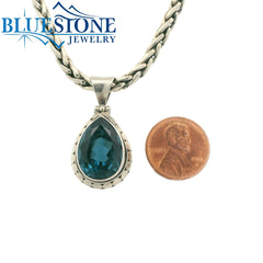 Large Sterling Silver Pendant with a Teardrop Cut London Blue Topaz Ge
