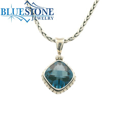 Small Silver Pendant with London Blue Topaz - 22" Petite