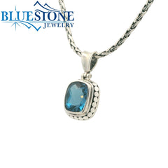 Small Silver Pendant with London Blue Topaz - 18" Petite