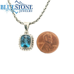 Small Silver Pendant with London Blue Topaz - 18" Petite