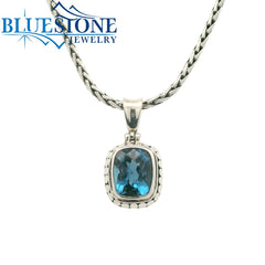 Small Silver Pendant with London Blue Topaz - 18" Petite