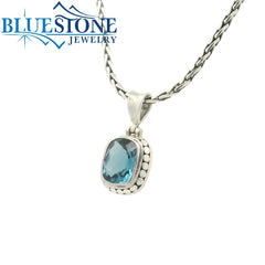 Small Sterling Silver Pendant with One Rectangle Cushion Cut London Bl