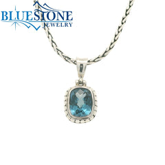 Small Sterling Silver Pendant with One Rectangle Cushion Cut London Bl