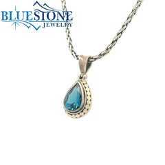Small Sterling Silver Pendant with One Teardrop Cut London Blue Topaz