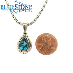 Small Sterling Silver Pendant with One Teardrop Cut London Blue Topaz