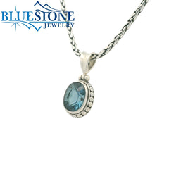 Small Sterling Silver Pendant With One Oval Cut London Blue Topaz Gems