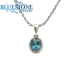 Small Sterling Silver Pendant With One Oval Cut London Blue Topaz Gems