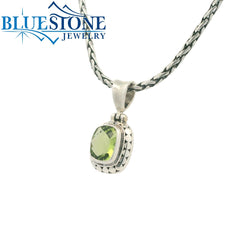 Small Sterling Silver Pendant with One Rectangular Cushion Cut Peridot