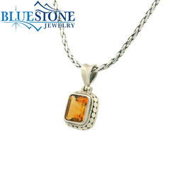 Small Sterling Silver Pendant with a Rectangular Citrine Gemstone. 
C