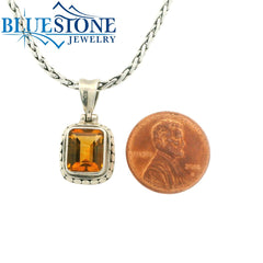Small Sterling Silver Pendant with a Rectangular Citrine Gemstone. 
C
