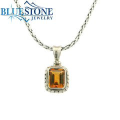 Small Sterling Silver Pendant with a Rectangular Citrine Gemstone. 
C
