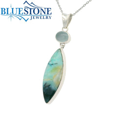 Sterling Silver Rhodium Plated Pendant with One Marquise Cut Petrified