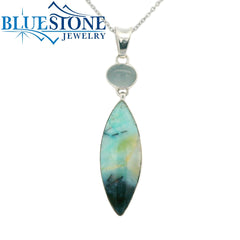 Sterling Silver Rhodium Plated Pendant with One Marquise Cut Petrified