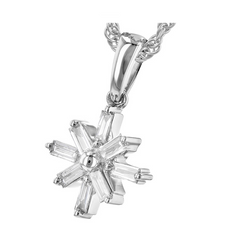 14 Karat White Gold Snowflake Pendant with Eight Emerald Gut Diamonds
