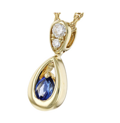 14 Karat Yellow Gold Pendant with One 0.21 Carat Pear Cut Sapphire and