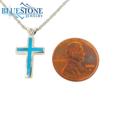 Small Silver Cross Pendant with Turquoise