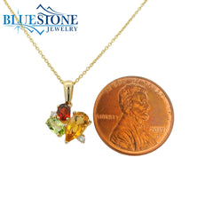14KYG Cluster Pendant w/ Garnet, Peridot, Citrine & Diamonds