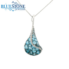 Small 14KWG Pendant with Various Blue Topaz & Diamonds