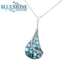 14KWG Pendant with Various Blue Topaz & Diamonds