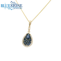 14KYG Pendant with Blue Sapphires & Diamonds