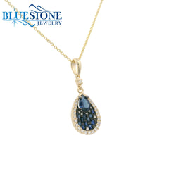 14KYG Pendant with Blue Sapphires & Diamonds