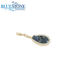 14KYG Pendant with Blue Sapphires & Diamonds