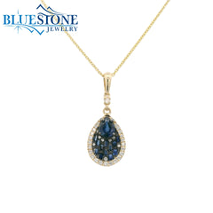 14KYG Pendant with Blue Sapphires & Diamonds