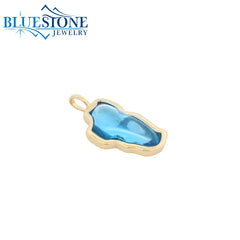 Large Solid 14KYG Hyrdo Blue Topaz Lake Tahoe Pendant