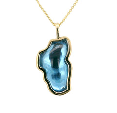 Large Solid 14KYG Hyrdo Blue Topaz Lake Tahoe Pendant