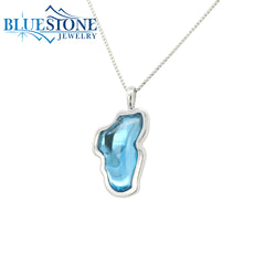 Large Solid 14KWG Hyrdo Blue Topaz Lake Tahoe Pendant