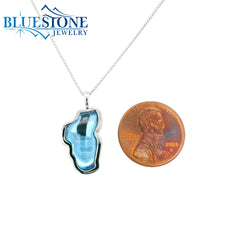 Large Solid 14KWG Hyrdo Blue Topaz Lake Tahoe Pendant
