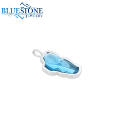 Large Solid 14KWG Hyrdo Blue Topaz Lake Tahoe Pendant