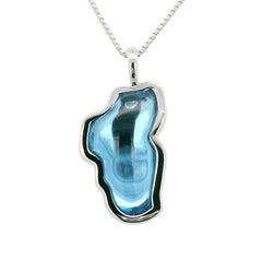 Large Solid 14KWG Hyrdo Blue Topaz Lake Tahoe Pendant