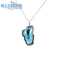 Large Solid 14KWG Hyrdo Blue Topaz Lake Tahoe Pendant