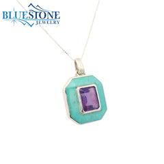 Sterling Silver Pendant w/ Turquoise & Amethyst- 18"