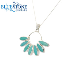 Sterling Silver Pendant w/ 'Petal' Shaped Turquoise- 18"