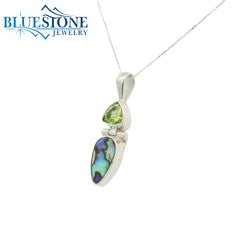Sterling Silver Pendant w/ Peridot & Abelone- 18"