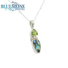 Sterling Silver Pendant w/ Peridot & Abelone- 18"