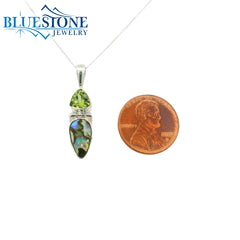 Sterling Silver Pendant w/ Peridot & Abelone- 18"
