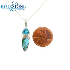 Sterling Silver Pendant w/ Blue Topaz & Abelone - 18"