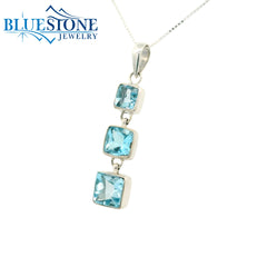 Silver Pendant w/ Square Cut Sky Blue Topaz- 18"