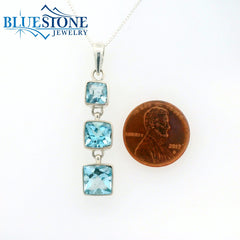 Silver Pendant w/ Square Cut Sky Blue Topaz- 18"